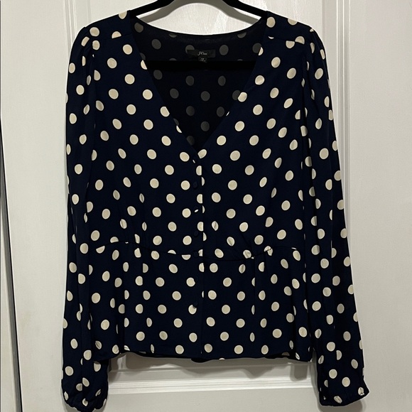 J. Crew Long Sleeve Peplum Polka Dot Top Sz 12 - Picture 2 of 7